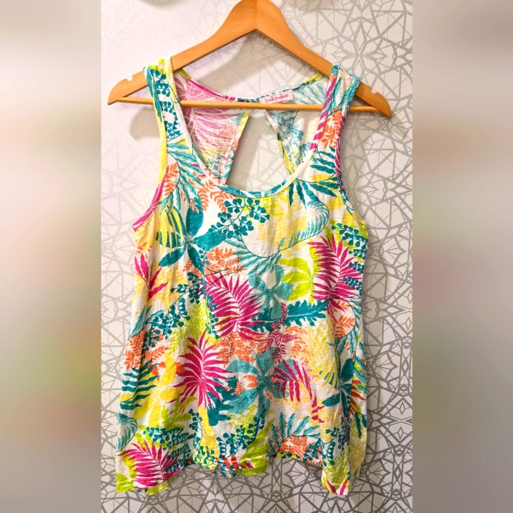 Fresh Produce Yellow and Pink Cut Out Peephole Tank Top Size S/M.  NWOT